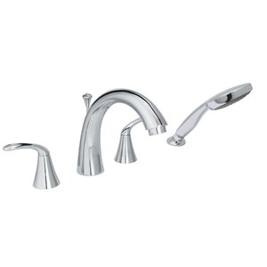 Double Handle Deck Mount Roman Tub Faucet with Hand Shower