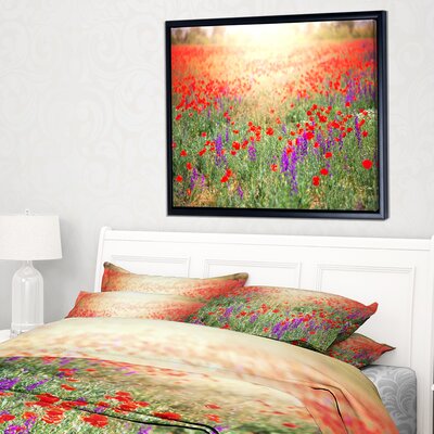 'Expansive Poppy Field at Sunset' Framed Photographic Print on Wrapped Canvas East Urban Home Size: 14