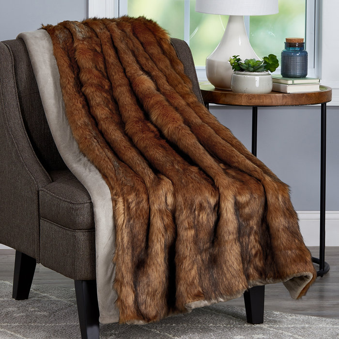 Millwood Pines Leavens Chinchilla Faux Fur Blanket Reviews