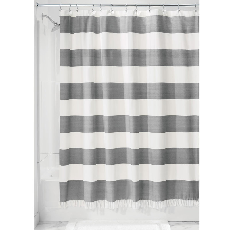 Breakwater Bay Rideout Wide Stripe Fringe Single Shower Curtain