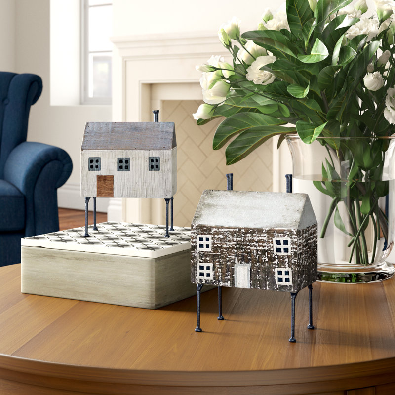 2 Piece Donley Wood House On Metal Stilts Sculpture Set Reviews