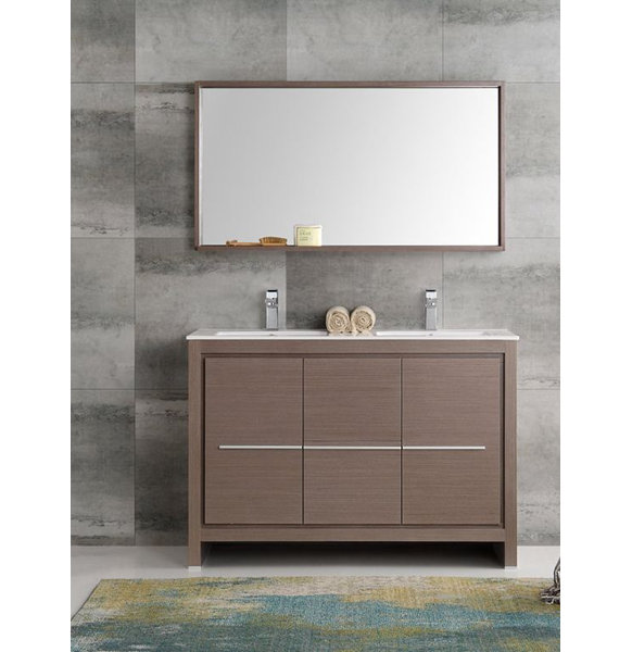 Trieste 48 Allier Double Modern Sink Bathroom Vanity Set with Mirror by Fresca