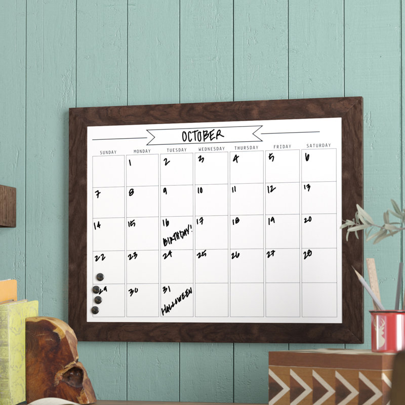 union rustic framed monthly write on calendar magnetic wall mounted