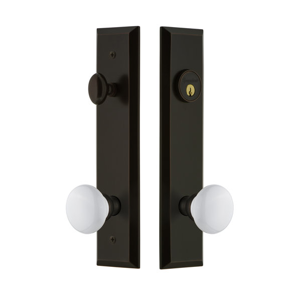 Fifth Avenue Tall Plate Single Cylinder One Piece Knobset with Hyde Park Knob by Grandeur