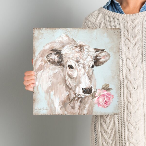 French Farmhouse Series: Cow with Rose II Painting Print on Wrapped Canvas by Laurel Foundry Modern Farmhouse