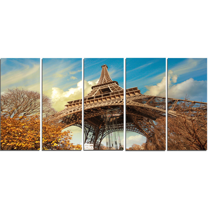 Designart Eiffel With Winter Vegetation 5 Piece Wall Art On