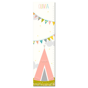 Pink Tee Pee and Flag Bunting Personalized Canvas Growth Chart