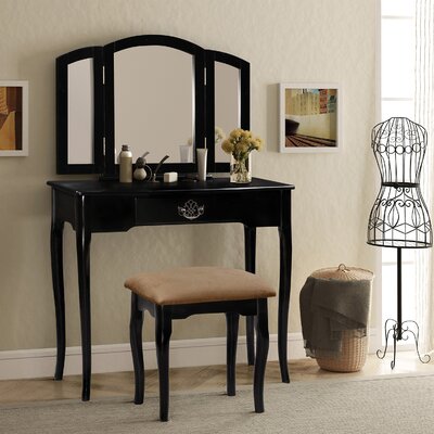 Wycombe Vanity Set with Stool and Mirror Canora Grey Color: Black