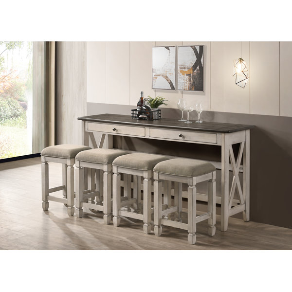 5 Piece Two Tone Counter Dining Table With Drop Leaf And 4 Stools in Drop Leaf by Gracie Oaks Gracie Oaks