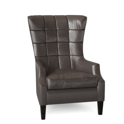 Gallin 31 Wide Tufted Genuine Leather Wingback Chair BradingtonYoung Body Fabric Outsider Raven Leg Color Cobblestone