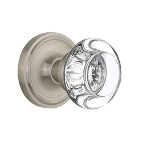 Round Clear Crystal Privacy Door Knob with Classic Rosette
