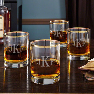 Personalized Gold Rim 10 oz. Whiskey Glass (Set of 4)
