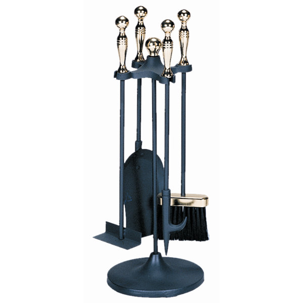 4 Piece Ball Handle Polished Brass Stoveset With Stand by Uniflame Corporation