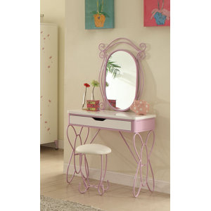 Priya II White and Natural Vanity Set with Mirror