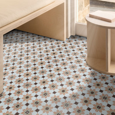 Ahfir 8 x 8 Cement Patterned Wall  Floor Tile Moroccan Mosaic Color PinkBrownGreen