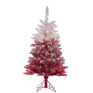 Flocked Red Artificial Christmas Tree Clear White Lights With Stand Flocked Red Artificial Christmas Tree Clear White Lights With Stand