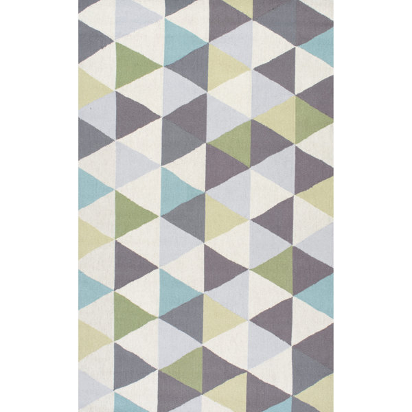 Peasley Hand-Hooked Gray/Blue Area Rug by Mercury Row