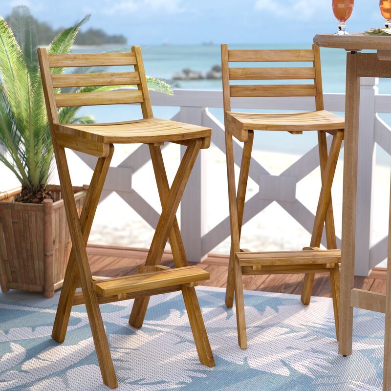 Beachcrest Home Christy 31 Acacia Patio Bar Stool Reviews Wayfair