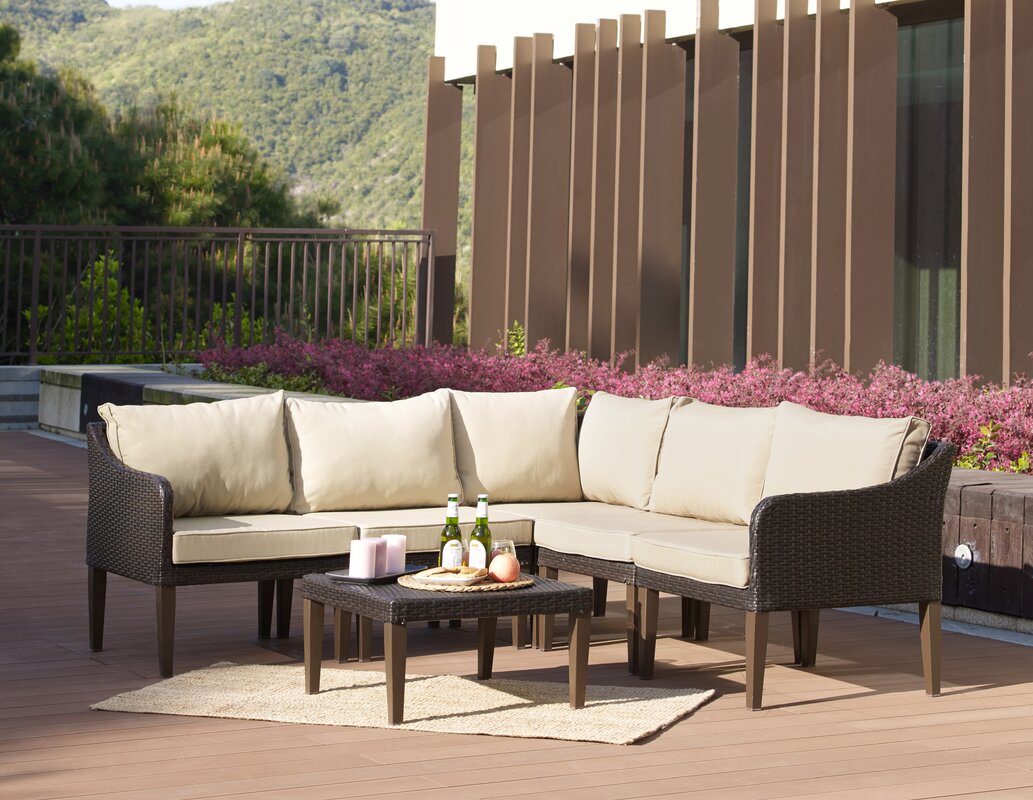 Fentress 6 Piece Rattan Sectional Set with Cushions