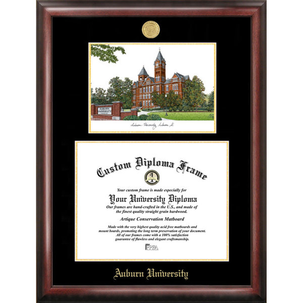 NCAA Auburn University Gold Embossed Diploma with Campus Images Lithograph Picture Frame by Campus Images
