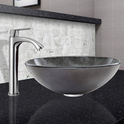Vigo Gray Onyx Gl Circular Vessel Bathroom Sink With Faucet Gray Onyx Gl Circular Vessel Bathroom Sink With Faucet