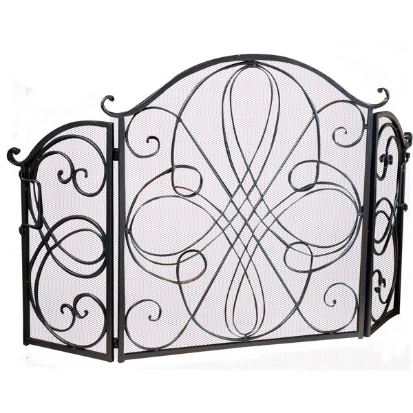 Terence 3 Panel Iron Fireplace Screen by Fleur De Lis Living