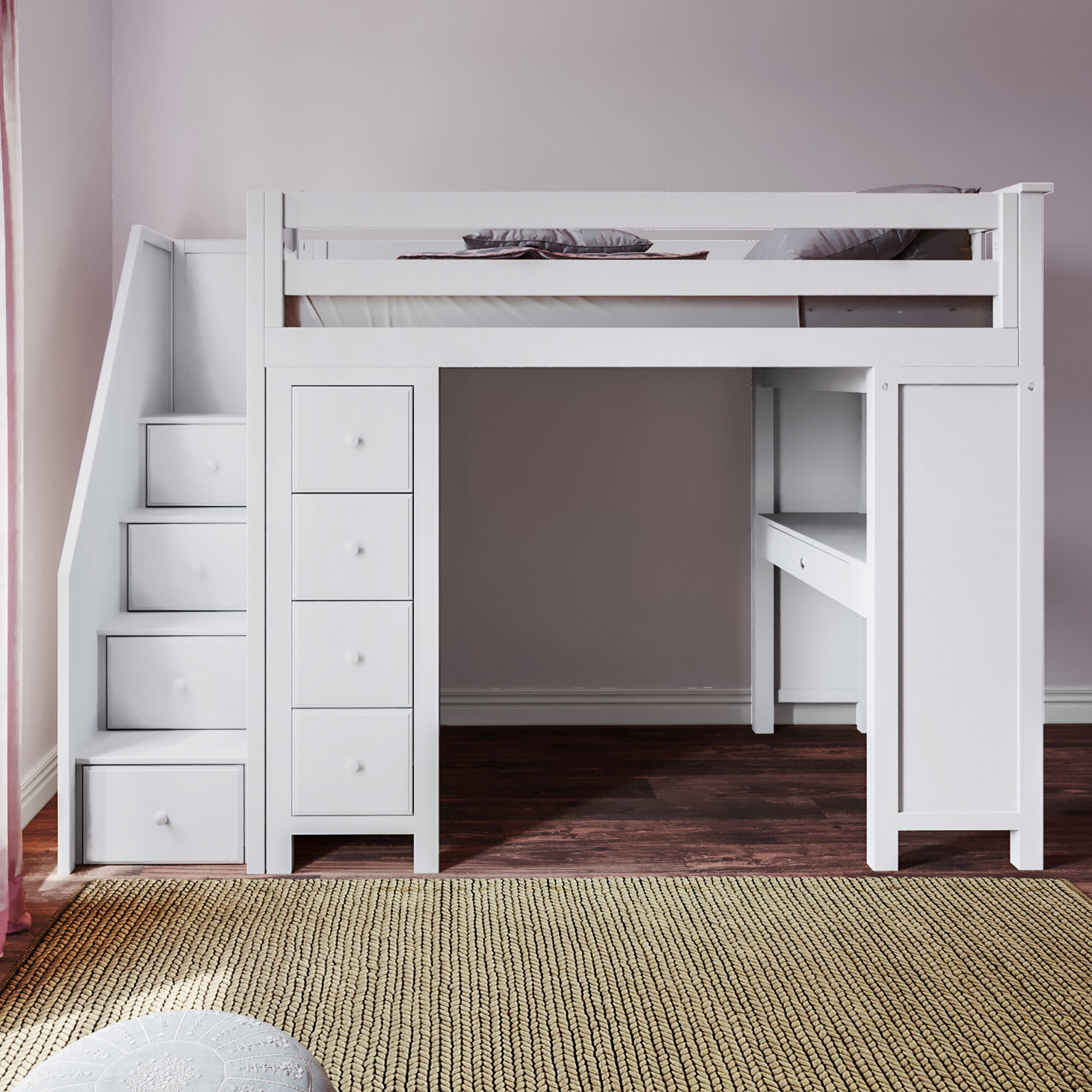twin bed with desk attached