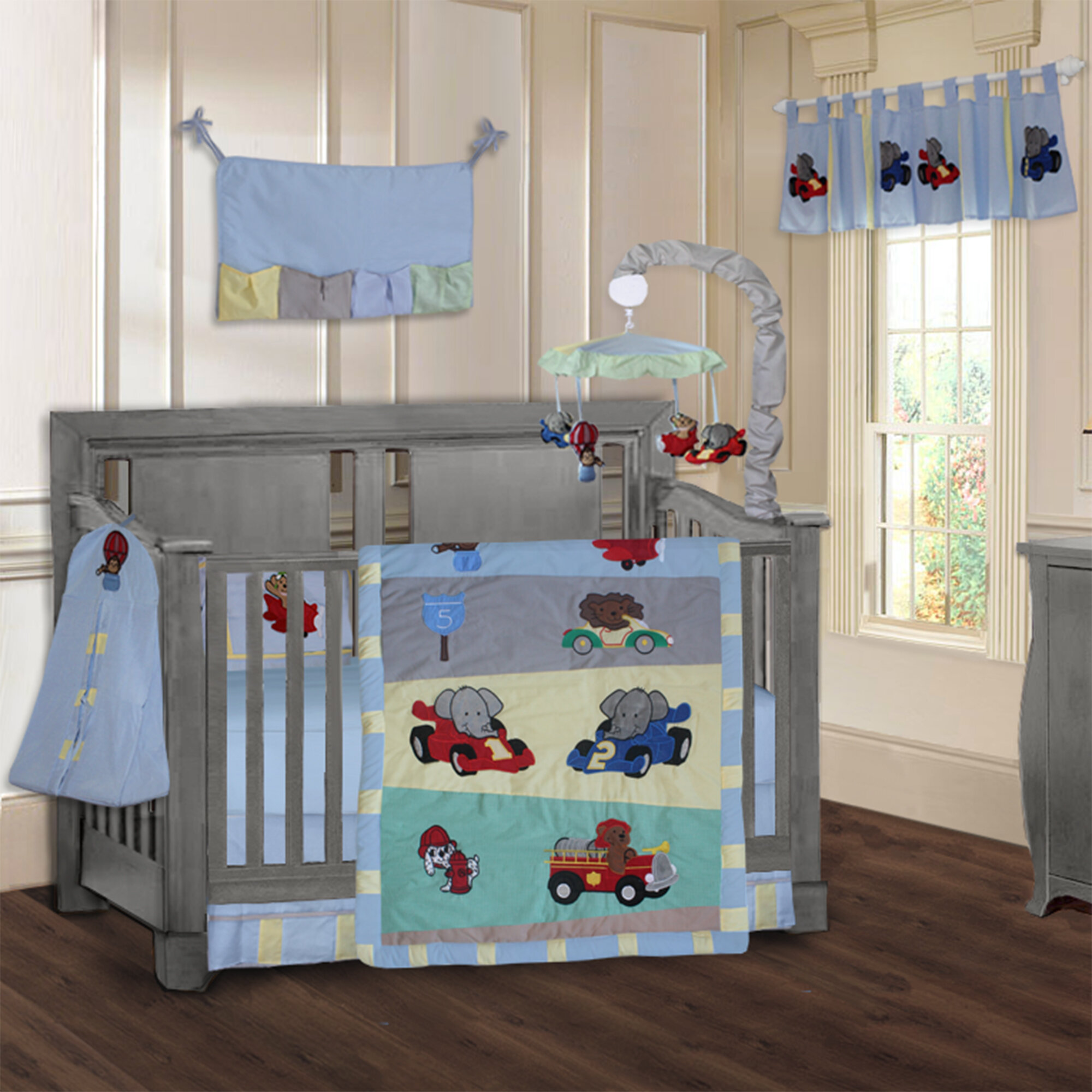 Harriet Bee Sirois Animal Zoom Car Racing Baby 9 Piece Crib