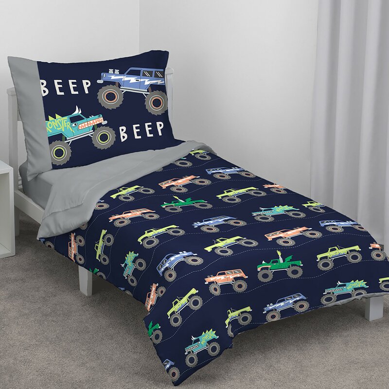 Carter S Monster Truck 4 Piece Toddler Bedding Set Reviews Wayfair