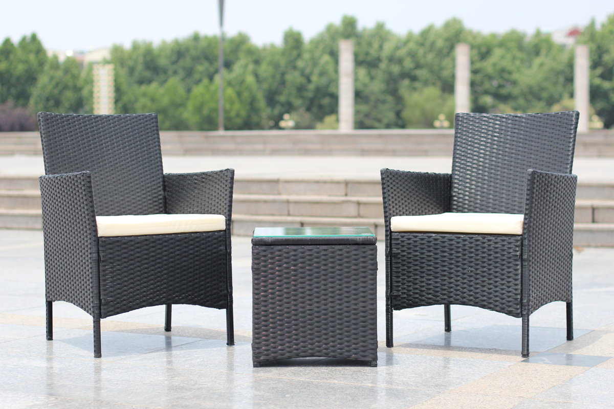Ebern Designs Walker 3 Piece Rattan Conversation Set With Cushions Walker 3 Piece Rattan Conversation Set With Cushions
