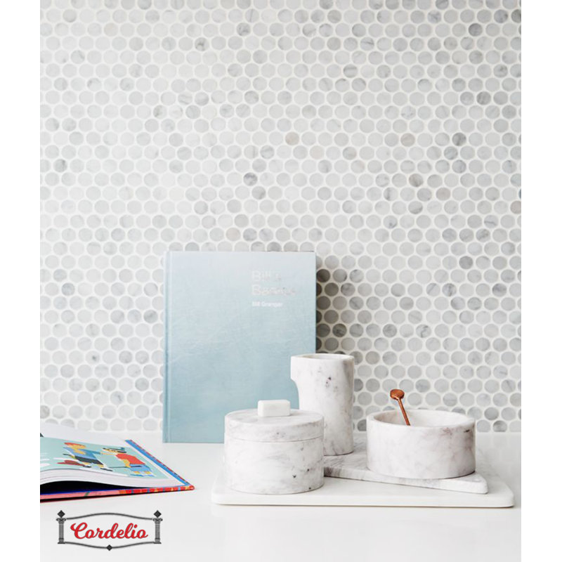 Cordelio Penny Round 0 75 X Marble Mosaic Tile In Bianco Marble Mosaic Tile In Bianco