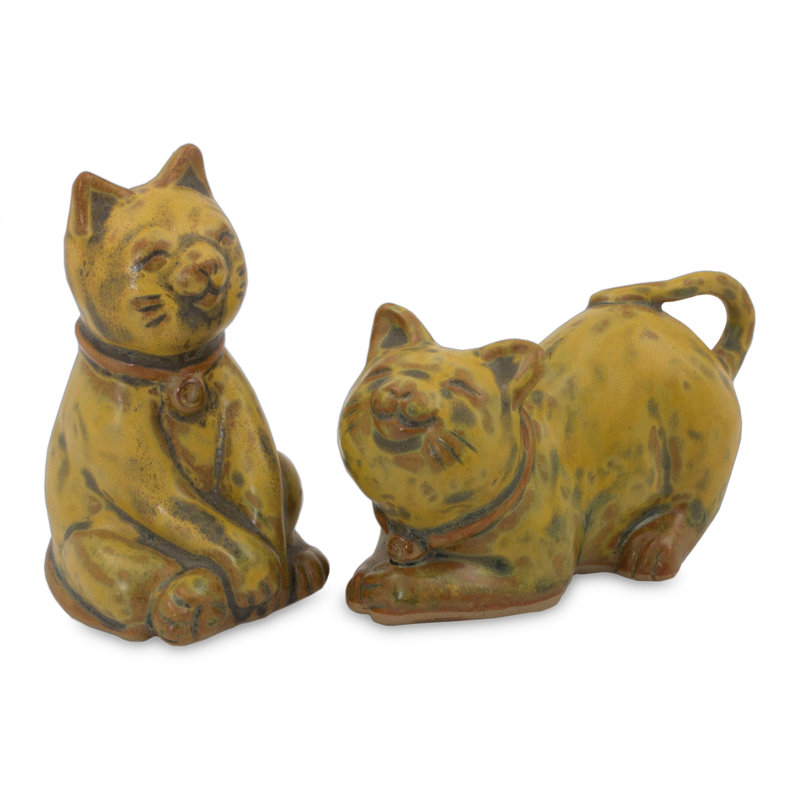 Novica 2 Piece Feline Sisters Ceramic Cat Figurine Set Wayfair