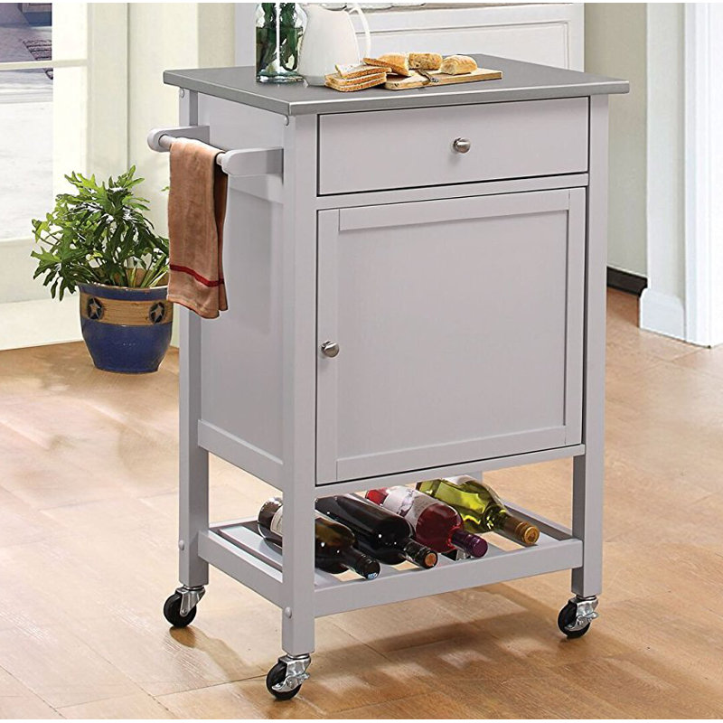 Alcott Hill Major-Q Stainless Steel and Grey Finish Wheeled Kitchen Island Cart with Spice Rack ...