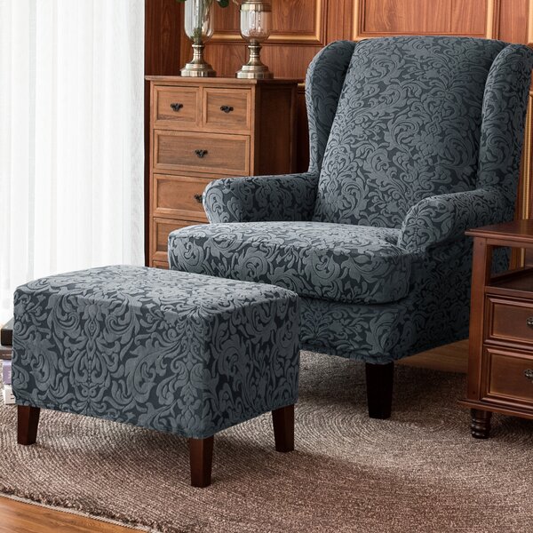 Damask Elastic Armchairs T-Cushion Wingback Slipcover By House Of Hampton