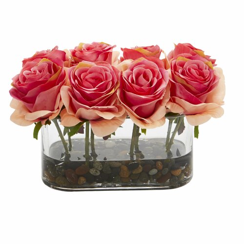 Rosdorf Park Blooming Rose Artificial Floral Arrangement In Glass