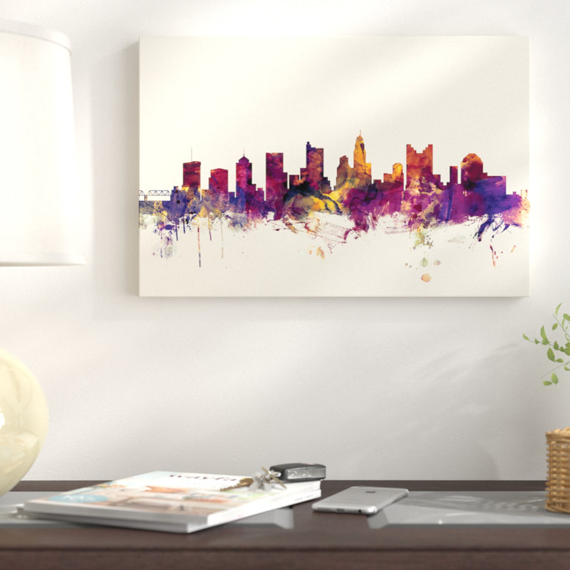 East Urban Home Skyline Series Columbus Ohio Usa On Beige Painting Print On Wrapped Canvas Wayfair