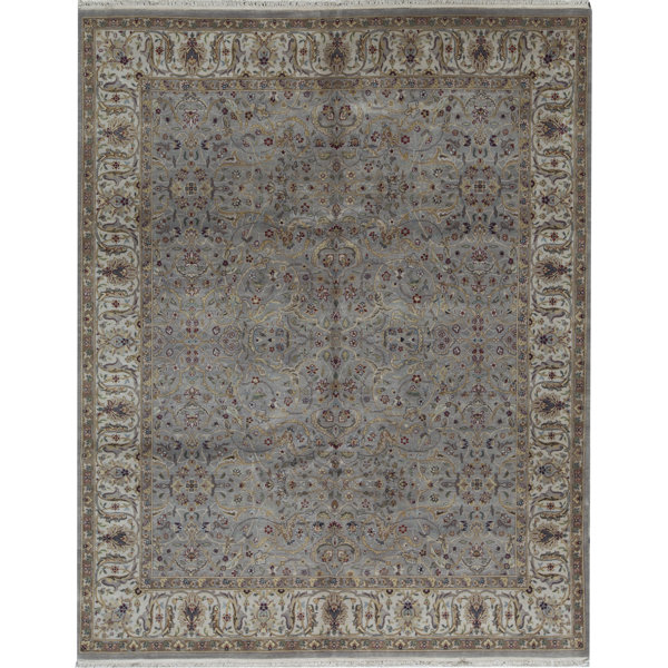 Oriental Hand-Knotted 8.1' x 10.2' Wool Gray/Ivory Area Rug