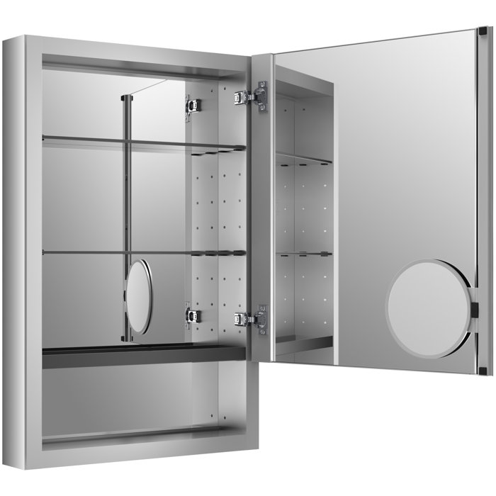Verdera 20 X 30 Aluminum Medicine Cabinet With Adjustable Magnifying Mirror Slow Close Door Open Shelf And Right Hand Hinge