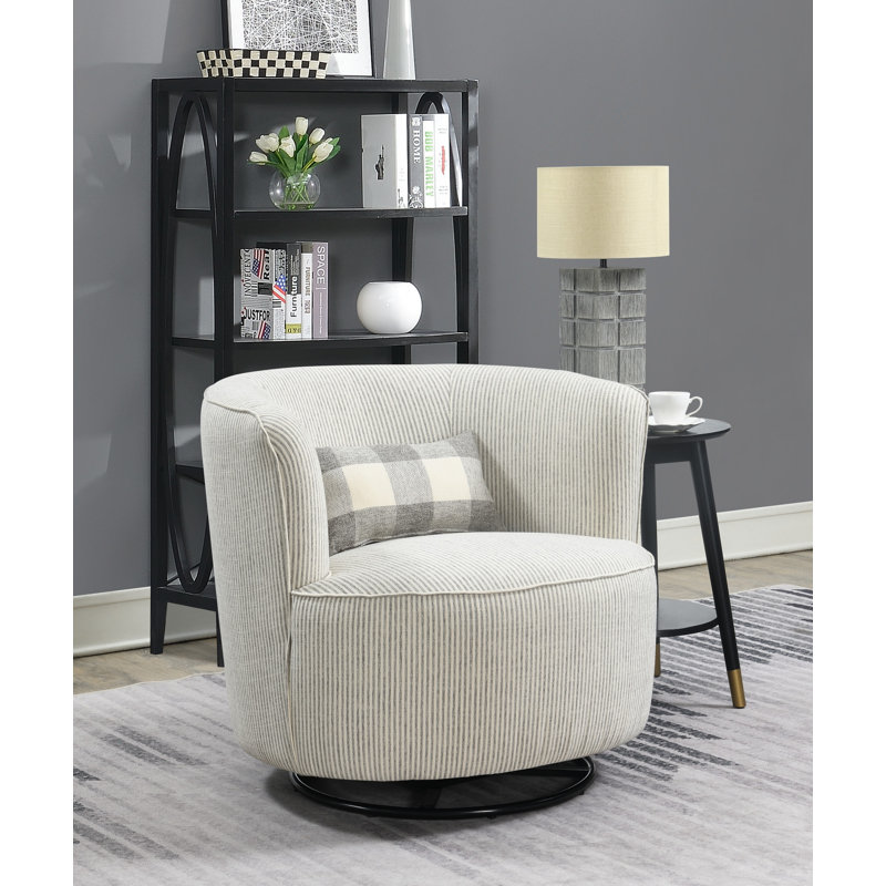 Gracie Oaks Emerald Home Tayfun Grey Ticking Swivel Accent Chair With Glider Rocker 360 Swivel And Barrel Back Wayfair Ca