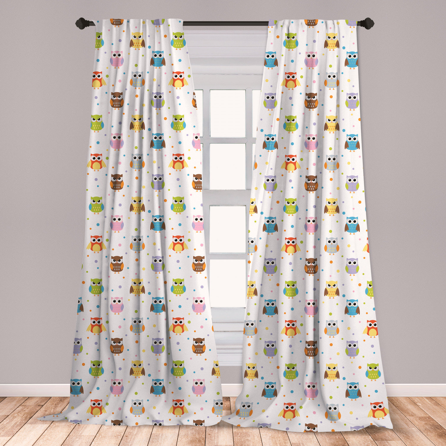 East Urban Home Ambesonne Owls Curtains Angry And Funny Cartoon Mascots With Colorful Dots Childish Kids Design Pattern Window Treatments 2 Panel Set For Living Room Bedroom Decor 56 X 63 Multicolor Wayfair