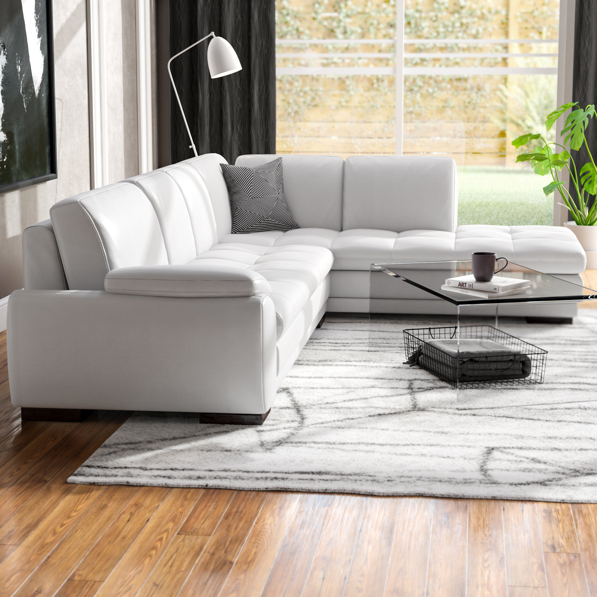 Orren Ellis Amira Leather Sectional Reviews Wayfair