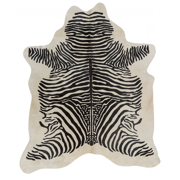 Stenciled Brazilian Cowhide Zebra with Spine Black/White Area Rug by Pergamino
