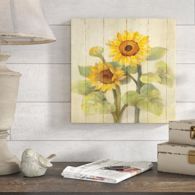 August Grove Summer Sunflowers Ii On Barn Board Wrapped Canvas