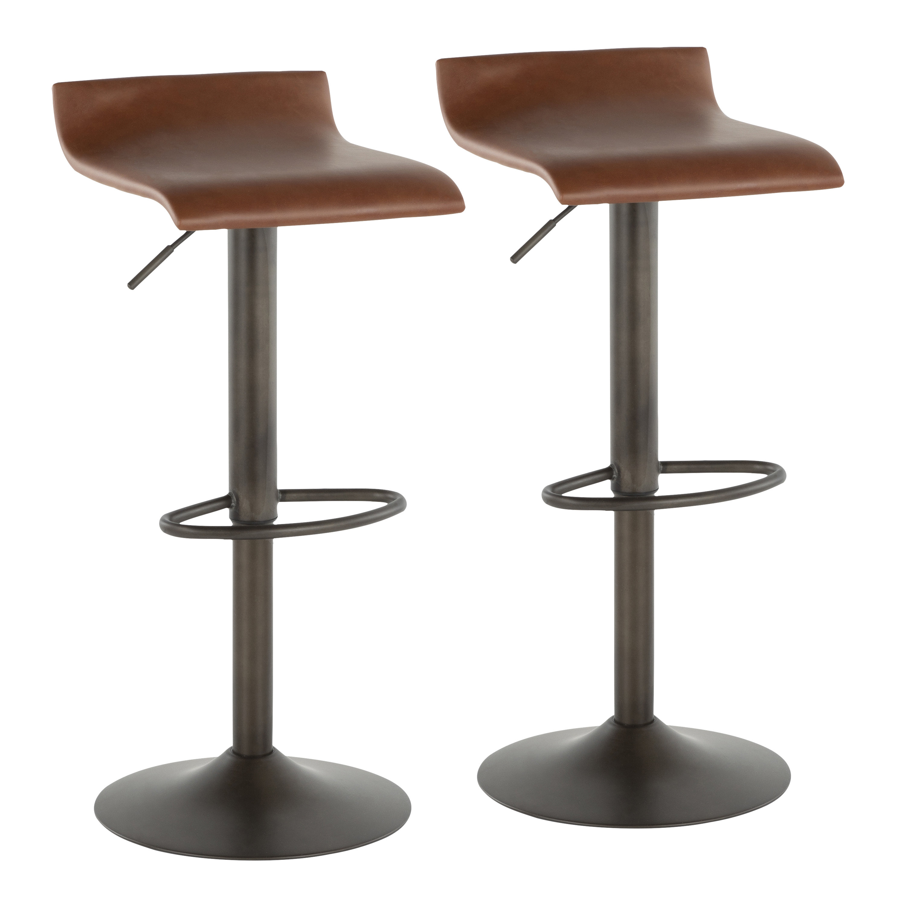 Modern Airlift Adjustable Counter Height Bar Stools Caramel Set Of 2 Leather