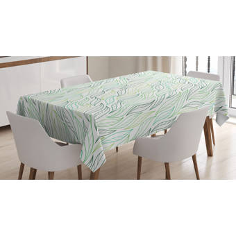 East Urban Home Ambesonne Leaf Tablecloth Floral Leaf Patterns With Ornamental Lines Contemporary Graphic Art Rectangular Table Cover For Dining Room Kitchen Decor 52 X 70 Pale Green Navy Blue Wayfair