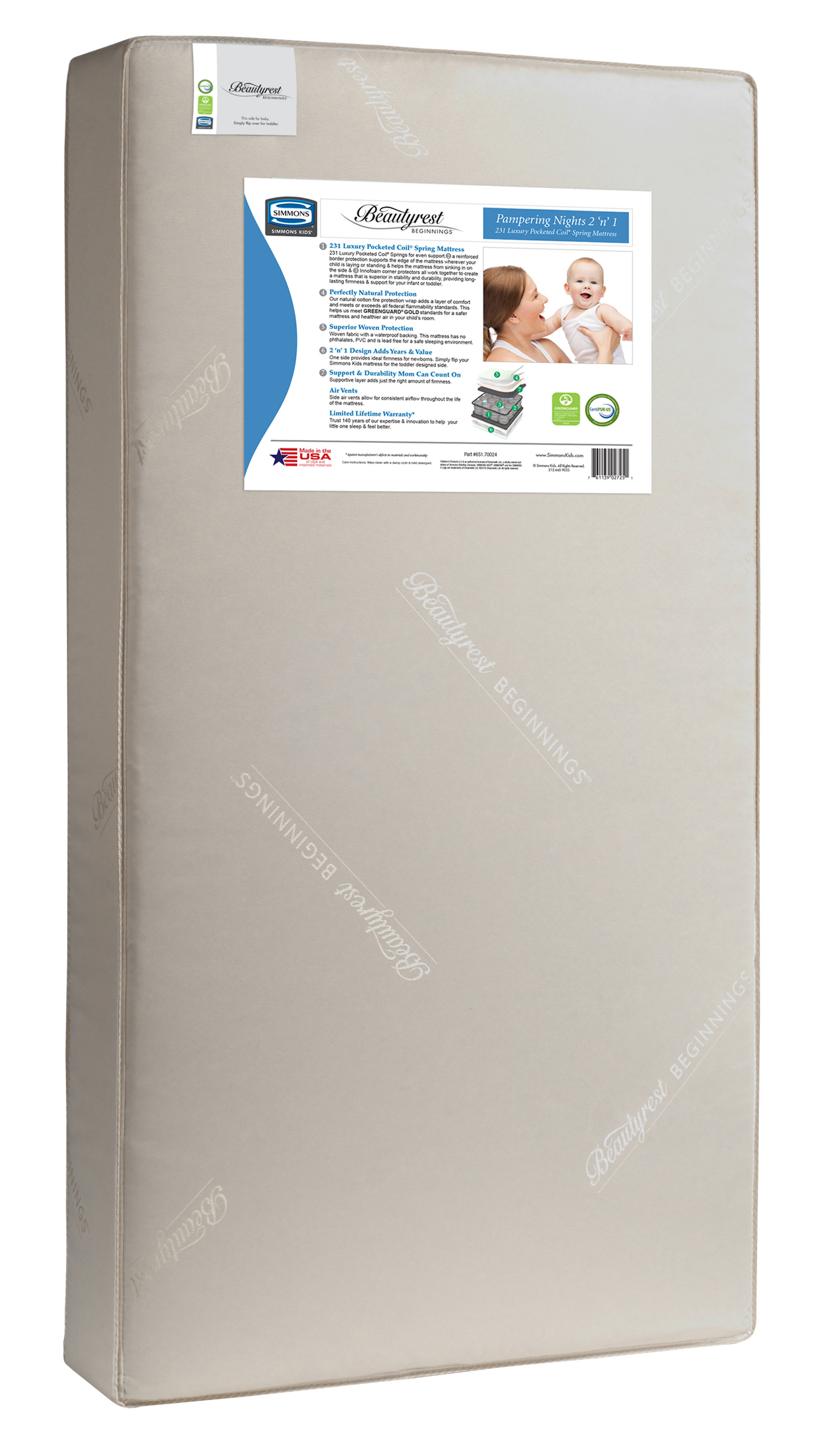 Simmons Kids Beautyrest 2 Stage Waterproof Standard Crib Mattress