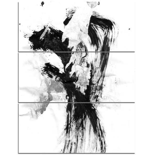 Designart Black Paint Stain 3 Piece Painting Print On Wrapped