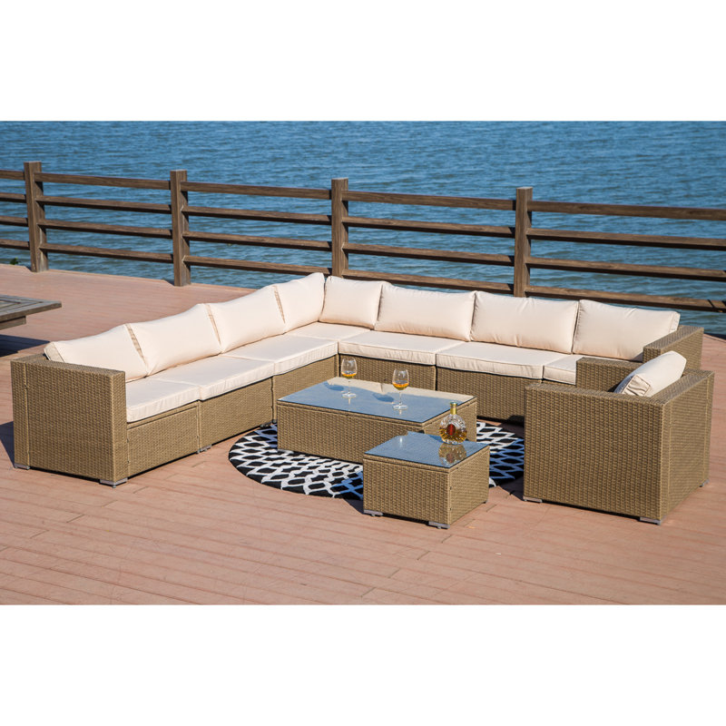 Vanlandingham 10 Piece Rattan Sectional Set with Cushions