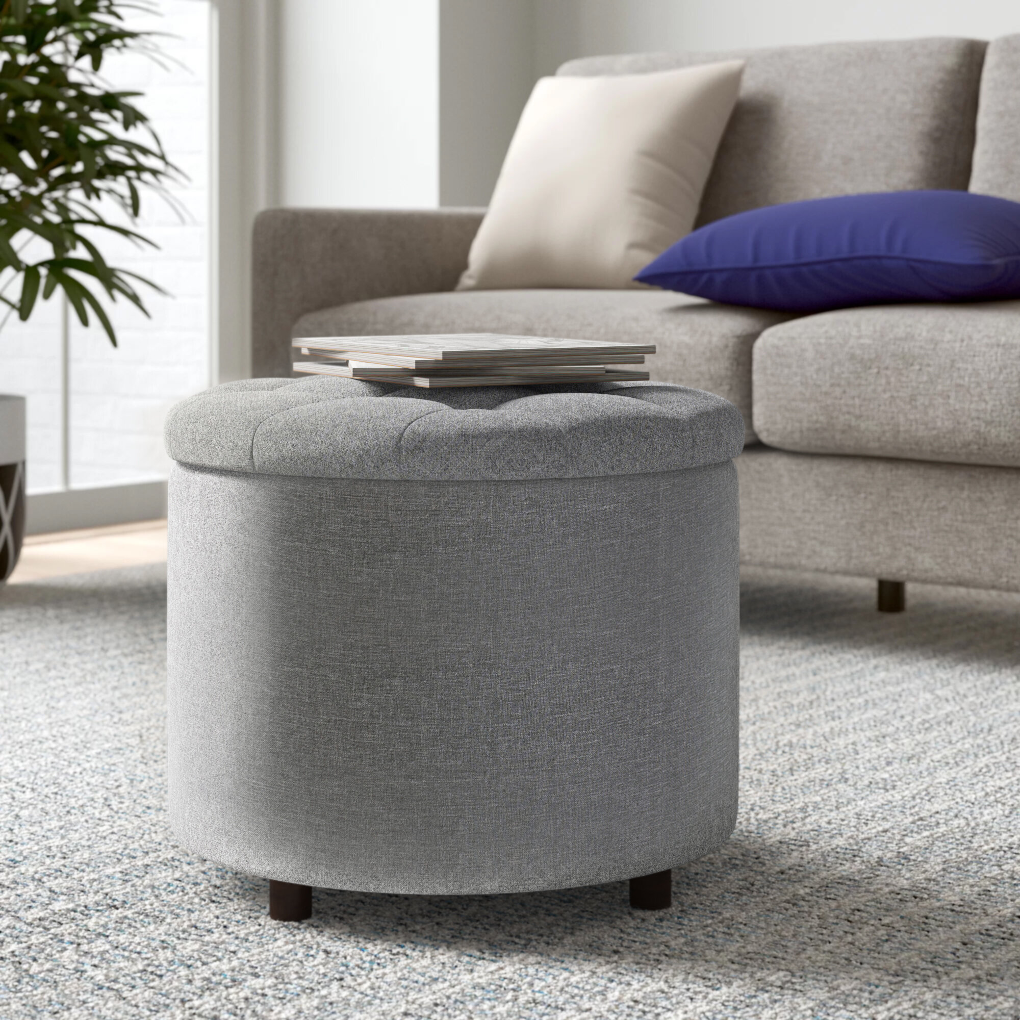 gray ottoman with tray