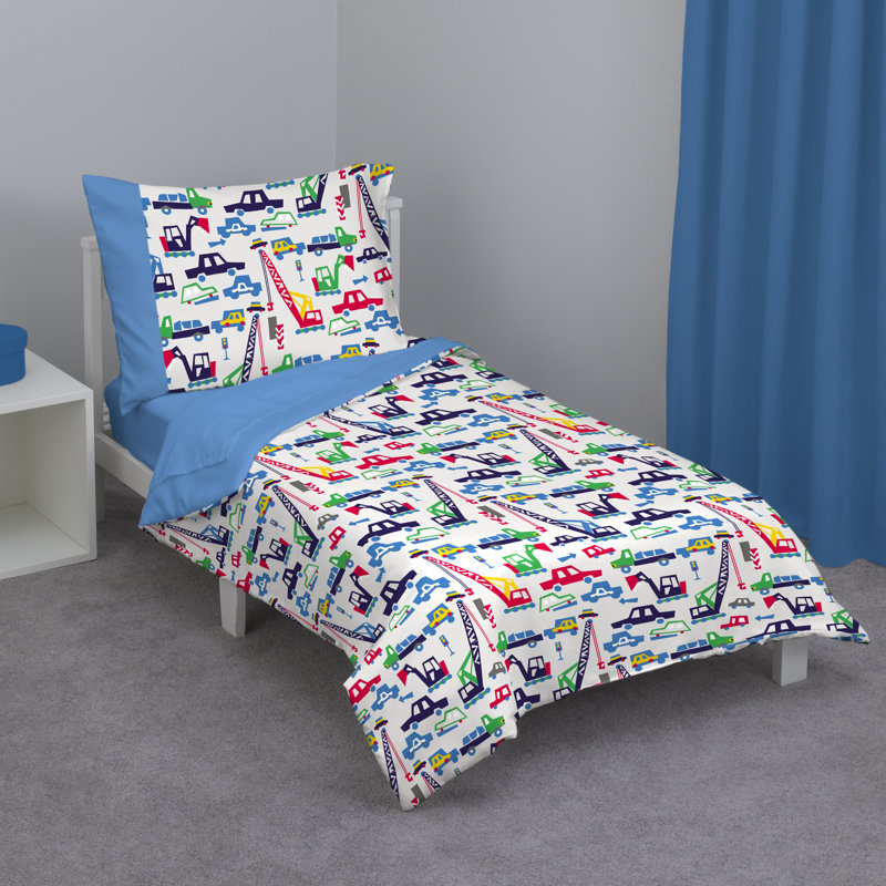 Boys Twin Full Bed Blue Gray Construction Dump Trucks 3 Pc Comforter Set Bedding Comforters Bedding Sets Bedding